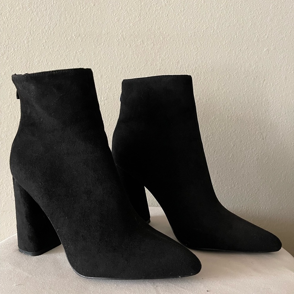 Fashion Nova black block heeled booties, size 11 (runs small) fits size 10